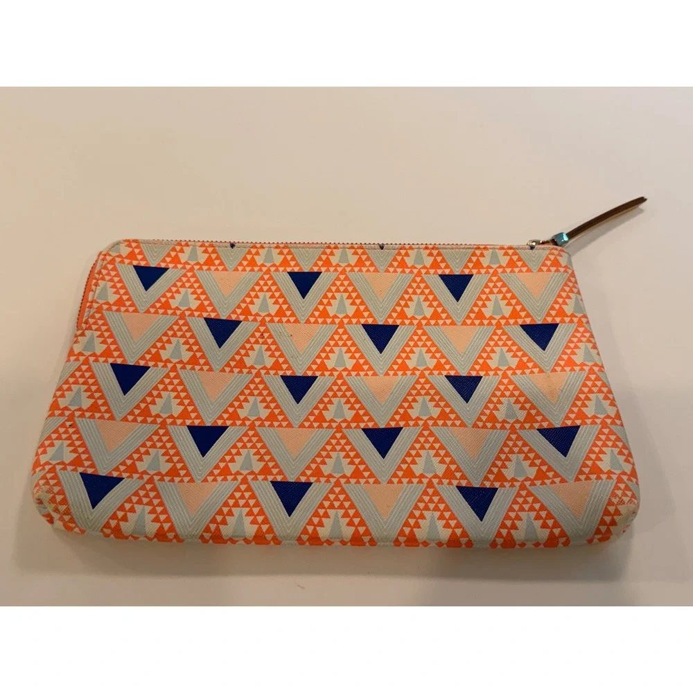 Stella & Dot Hello Gorgeous Geometric Triangle Zip Clutch Pouch Orange Blue